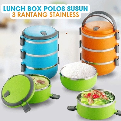 Lunch box Rantang Bekal susun 3 stainless steel - Polos Random Colour