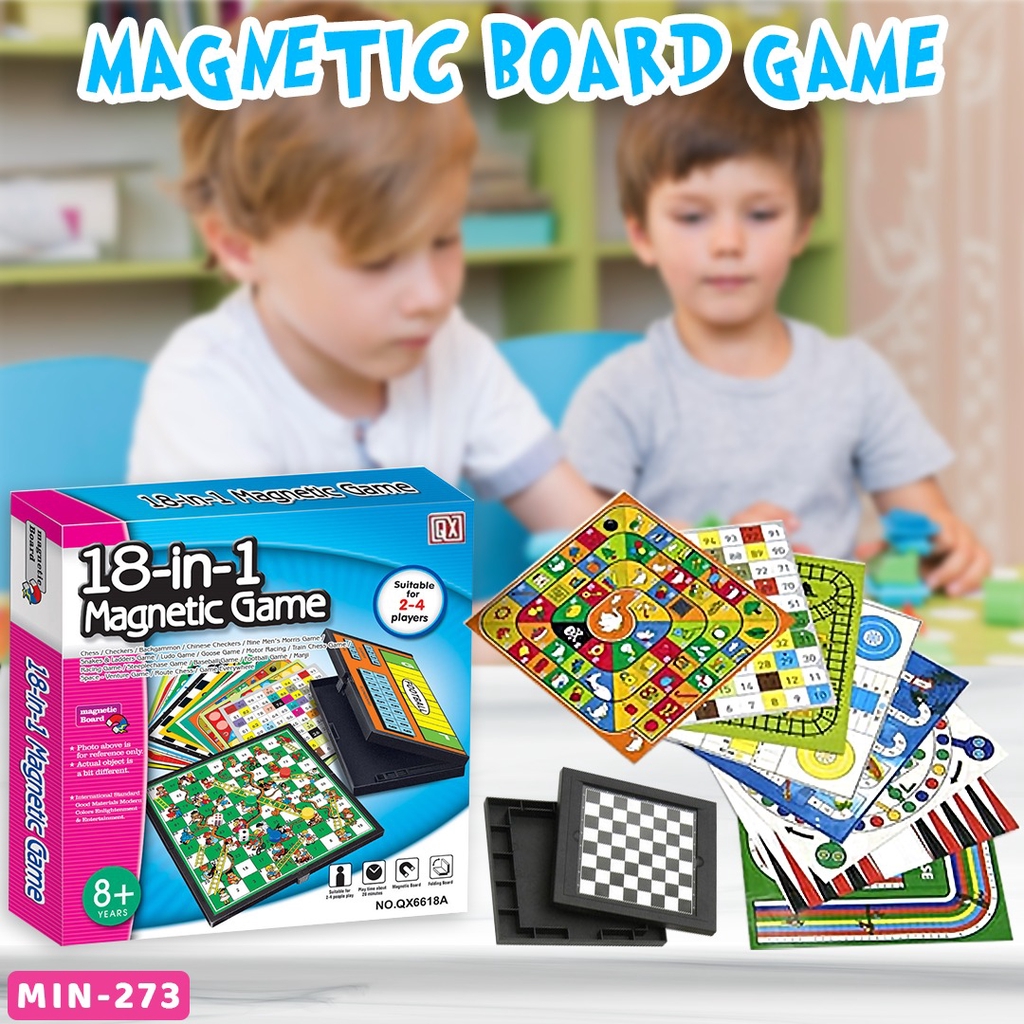 MAGNETIC BOARD GAME 18 in 1 Ludo Halma Ular Tangga dll Mainan Edukatif Game Keluarga Papan Magnet