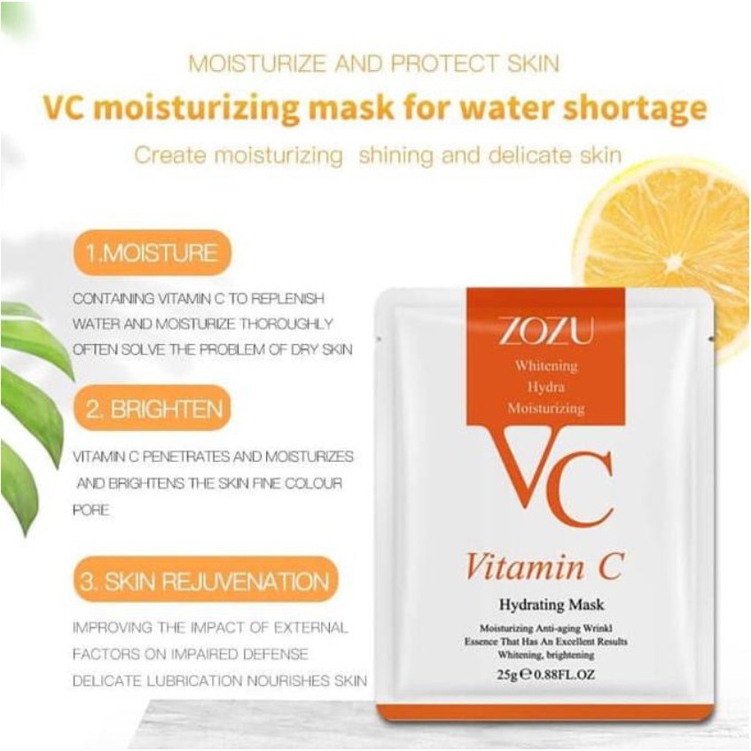 Masker Wajah ZOZU VitaminC Serum Facial Sheet Mask / VC Masker Wajah Glowing dan Pemutih Wajah Pencerah Wajah / Masker Wajah Organik Serum Skincare Korea Masker Korea Wanita Pria