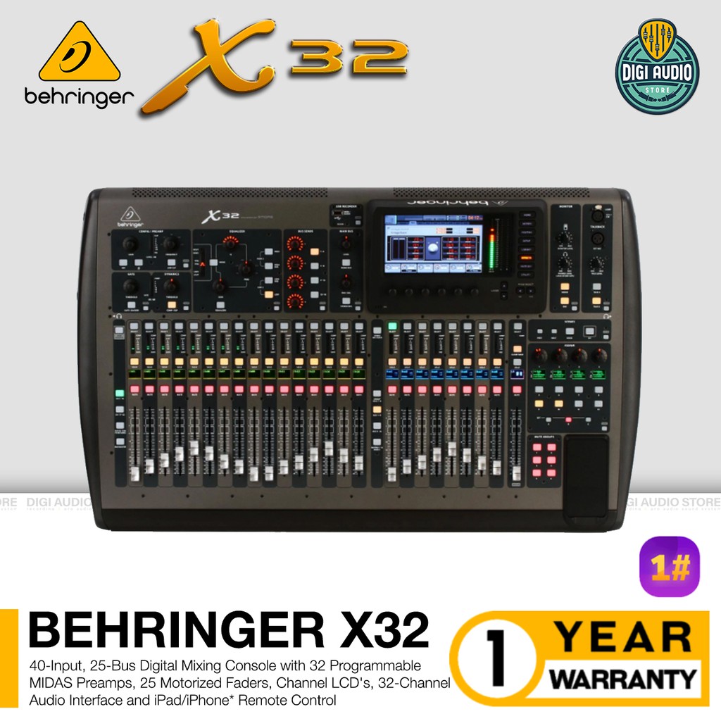 Audio Mixer Digital 32 Channel Behringer X32 - Midas Preamp - Total 40 Input - 16 Aux Output - USB