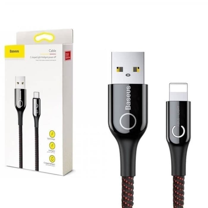 BASEUS Kabel Data USB to Lightning 2.4A C-Shaped Light Intelligent Power Off Auto Disconnect