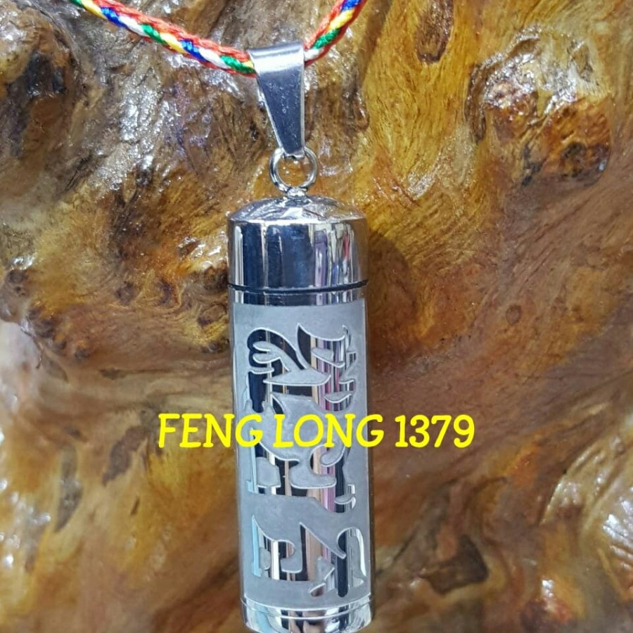 Liontin Bandul Kalung Proteksi Buddhist Mantra Leng Yan Bentuk Tabung Stainless