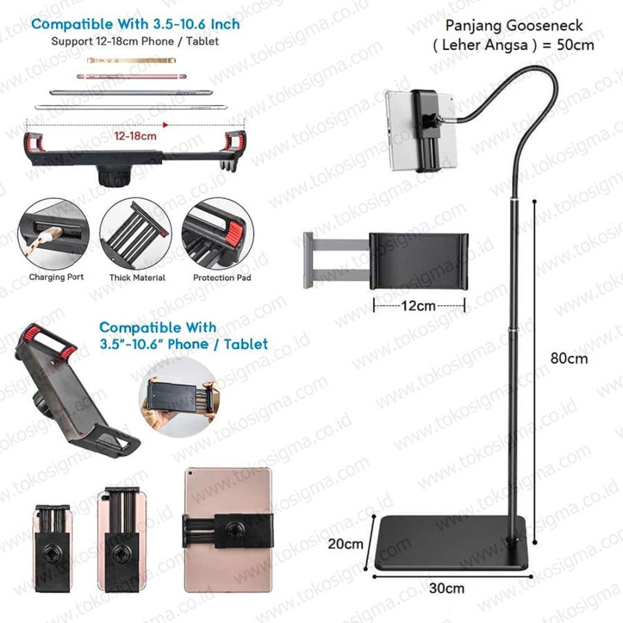 BRACKET STAND LANTAI FLOOR LAZY POD FLAT LAY HOLDER TABLET HP OVERHEAD