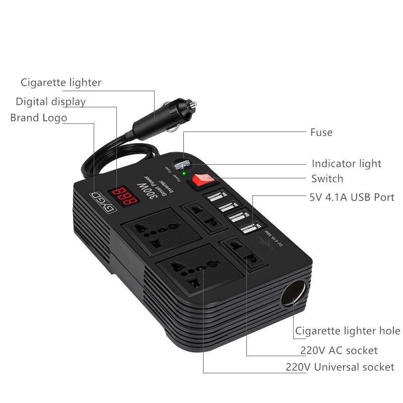 Car Power Inverter Mobil Pengubah Arus DC 12V to AC 220V 300W 4 USB