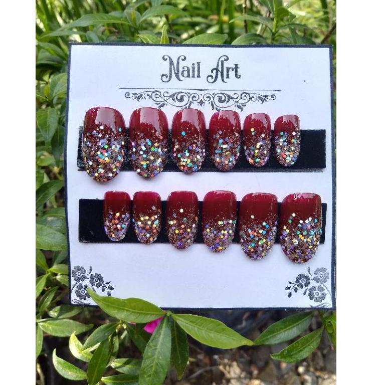 kuku Palsu / Fake nail / Kupal wedding merah maroon {GDT.01Jl22ᵟ}