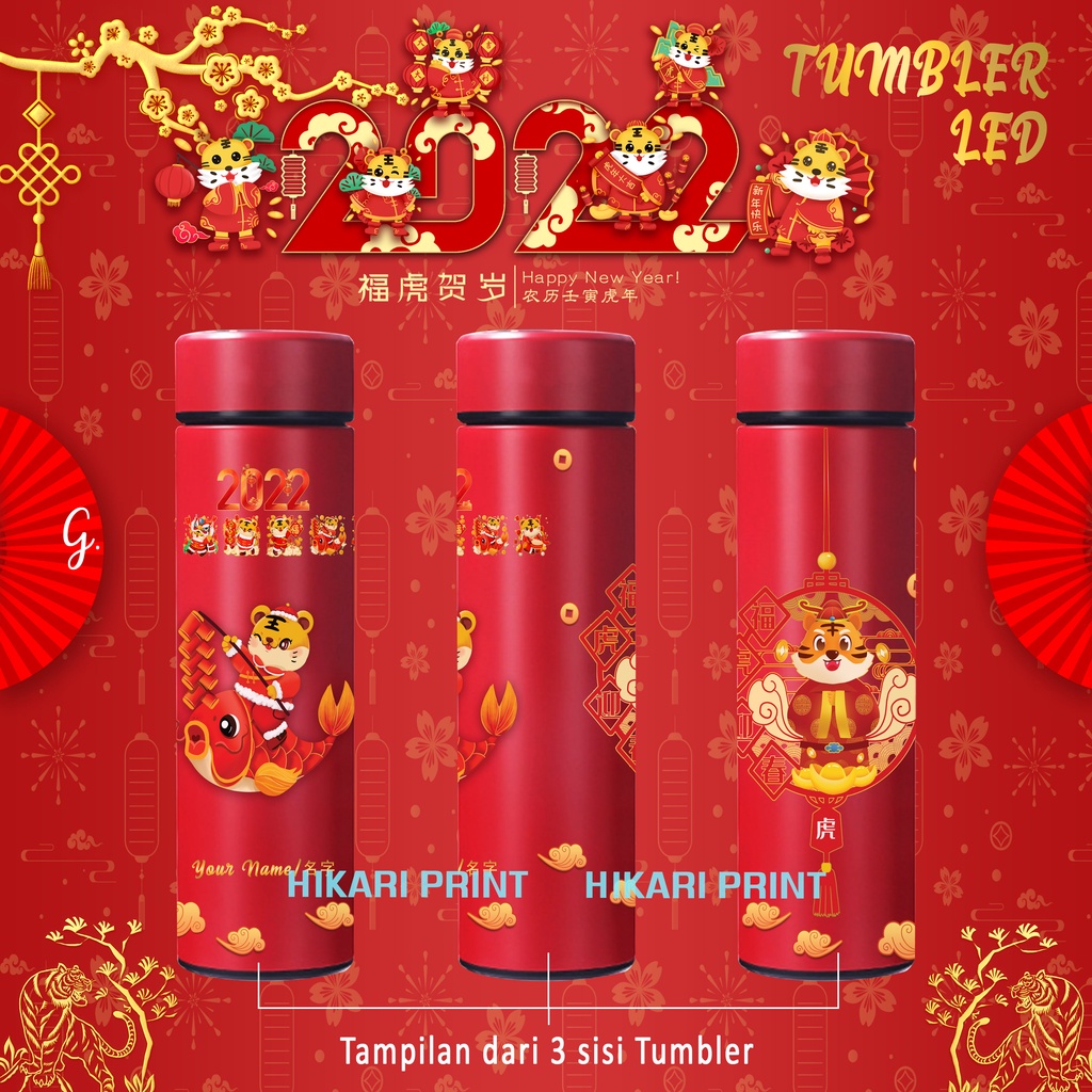 Hikari Print TUMBLER IMLEK BOTOL MINUM TAHUN BARU IMLEK TUMBLR HAMPERS CHINESE NEW YEAR TAHUN HARIMAU 2022 HADIAH UNIK KADO  TERMOS HAPPY CHINESE NEW YEAR EDITION TUMBLER LED PRINT UV TUMBLER STAINLESS STEEL TAHUN BARU 500ML BOTOL MINUM IMLEK BOTOL CNY-Imlek Merah-G