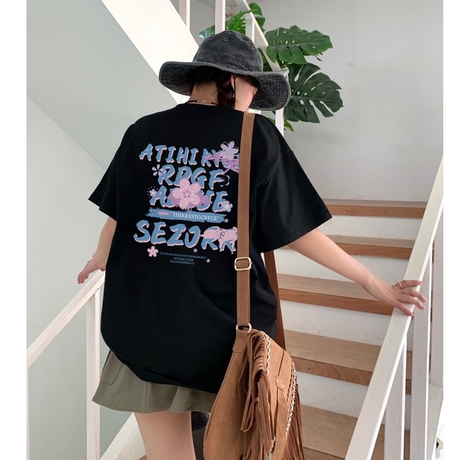 kaos stasan wanita print t-shirt oversize korean style lengan pendek tee