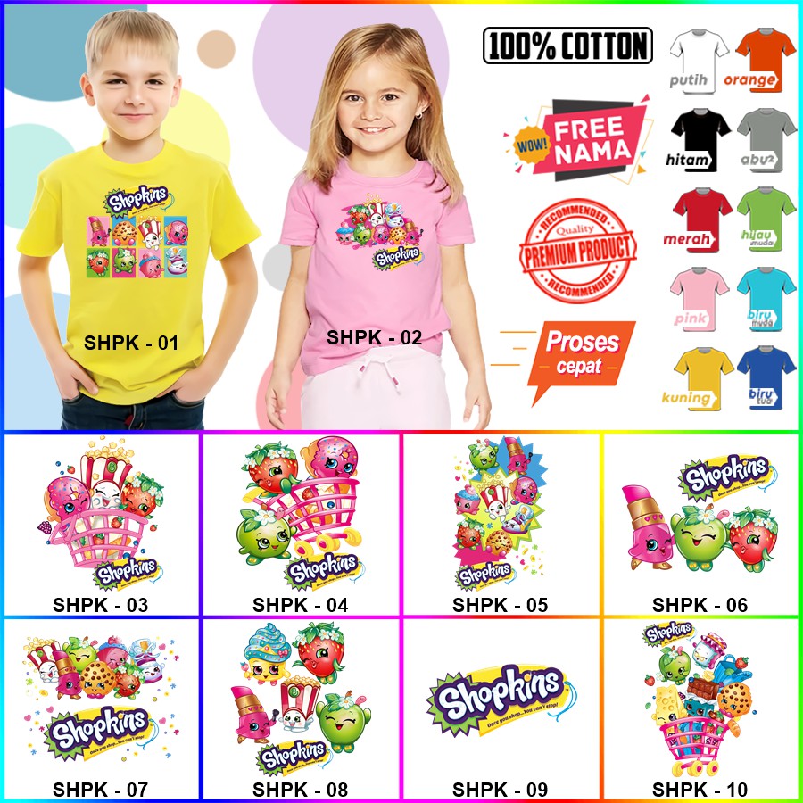 Baju Kaos ANAK DAN DEWASA SHOPKINS COUPLE (FREE NAMA)