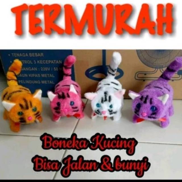 Mainan boneka kucing berjalan led gerak dan suara