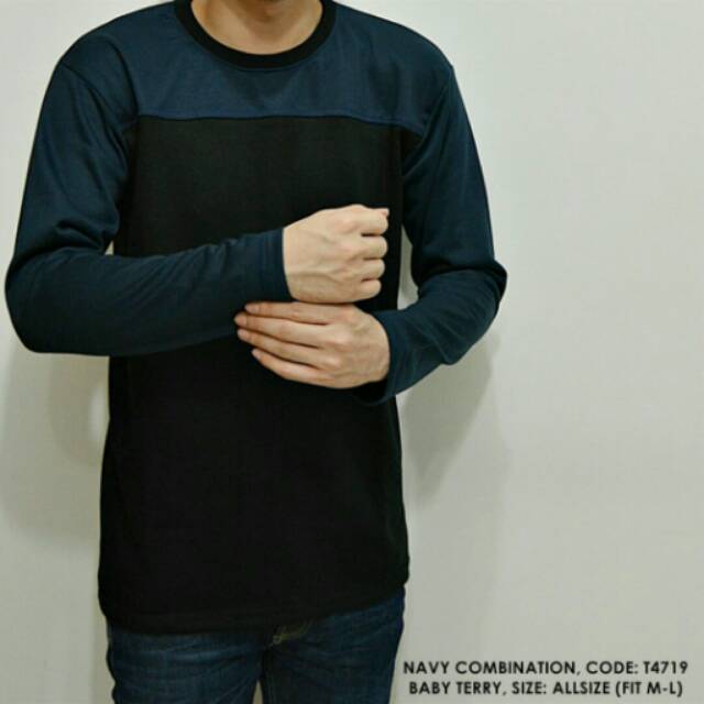 SWEATER SWITER POLOS POLOSAN KOMBINASI BIRU HITAM COWOK PRIA