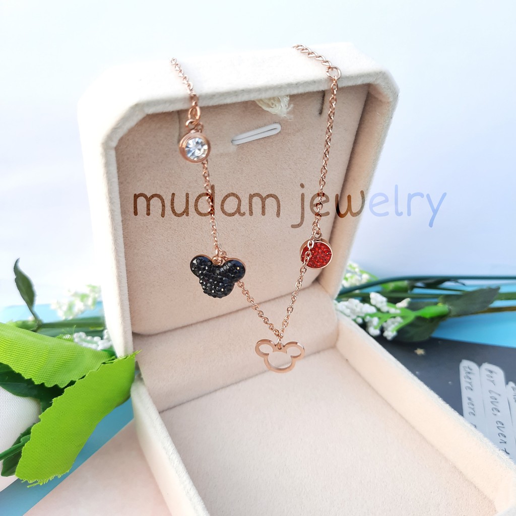 Gelang Tangan Rantai Titanium Minnie  Dengan Kristal Artifisial