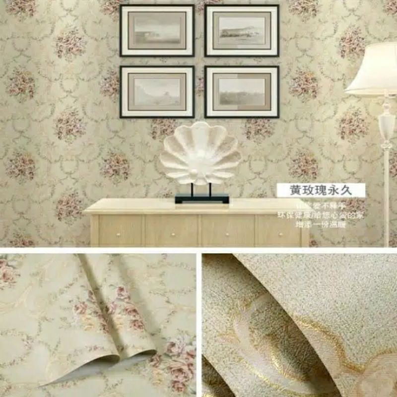 Wallpaper Stiker Dinding Shabby Krem 10m x 45cm