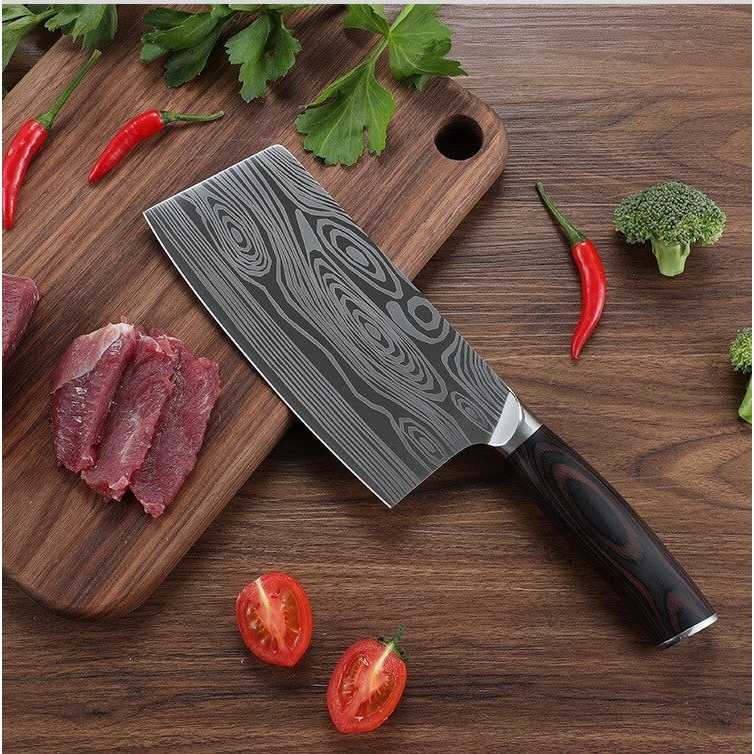 Pisau Dapur Meat Daging Chef Damascus Pattern Cleaver Knife 7 Inch