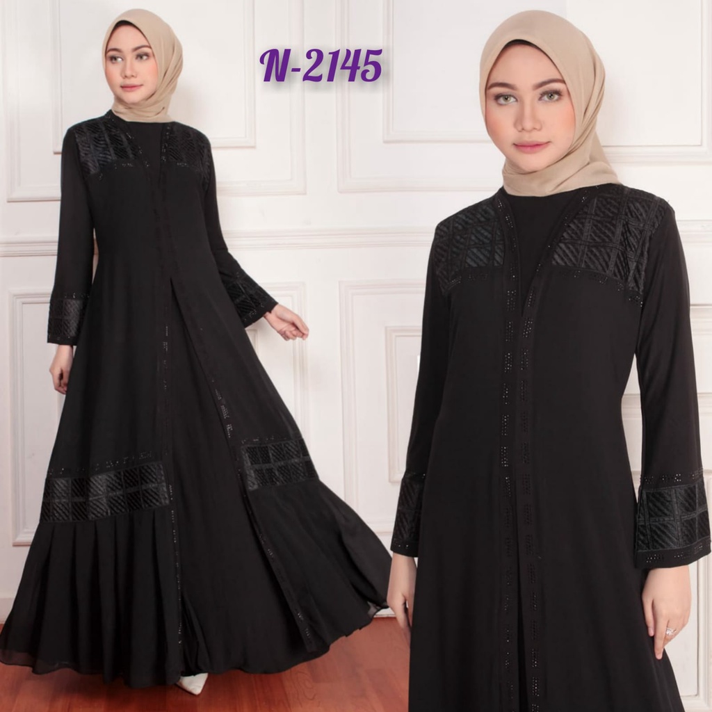 NJ // ABAYA TURKEY HITAM N 2145 JERSEY SUPER MIX CERUTY BABYDOLL -  GAMIS DRESS PESTA KONDANGAN MEWA