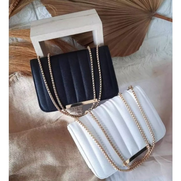 Tas Slempang Wanita Tali Rantai Ulir Bahan Kulit Pu