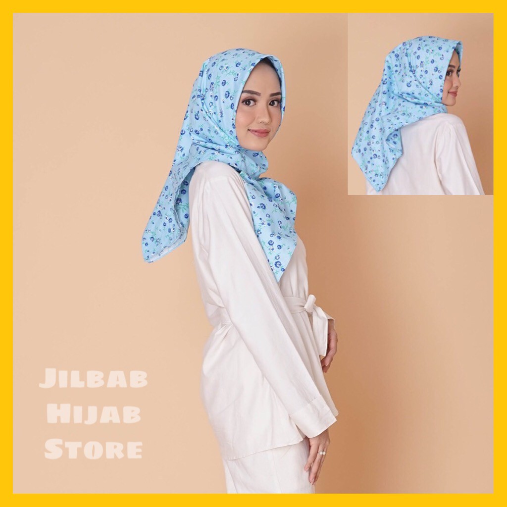 Jilbab Hijab Kerudung Segiempat Square Polycotton Motif Biru Muda Murah