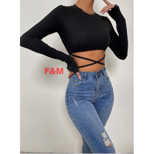 CROPTOP ATASAN BAJU CROP (FE-55) WANITA LENGAN PANJANG KOREA LEHER BULAT DENGAN TALI BISA ATUR SPANDEK PREMIUM KOREA BAJU CROP WANITA