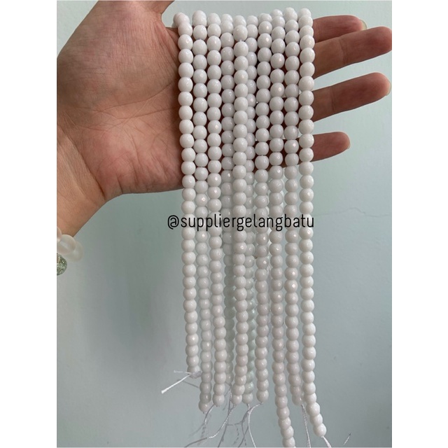 batu WHITE ONYX PUTIH FACETED BEADS 8mm cutting bahan gelang kalung