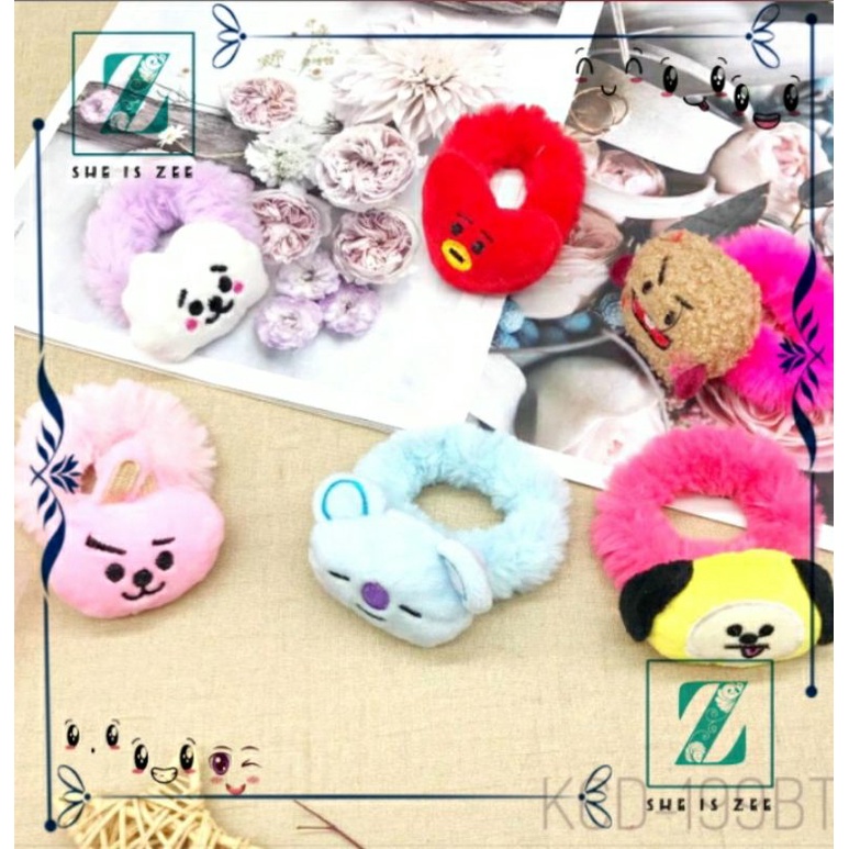( BISA COD ) IKAT RAMBUT BULU POM POM BT21 BTS  / KUNCIRAN RAMBUT / KUNCIR RAMBUT / HAIRBANDS BT21