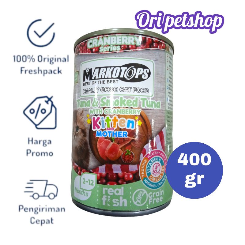 Markotops Kaleng 400gr Wet Cat Food - Kitten Tuna Smoked Tuna Cranberry