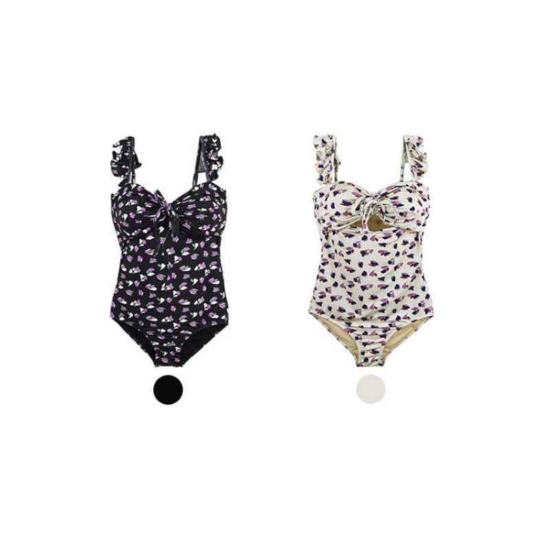 swim baju renang bikini onepiece flower black white korea BK6
