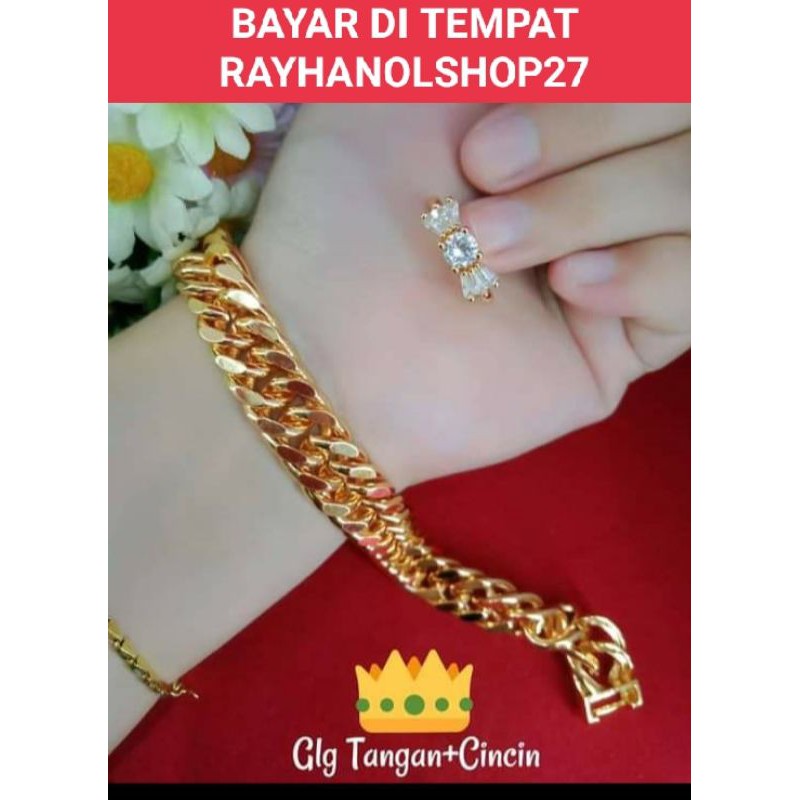 PERHIASAN WANITA SET GELANG FREE CINCIN TITANIUM ANTI LUNTUR BAHAN LAPIS EMAS 22 K