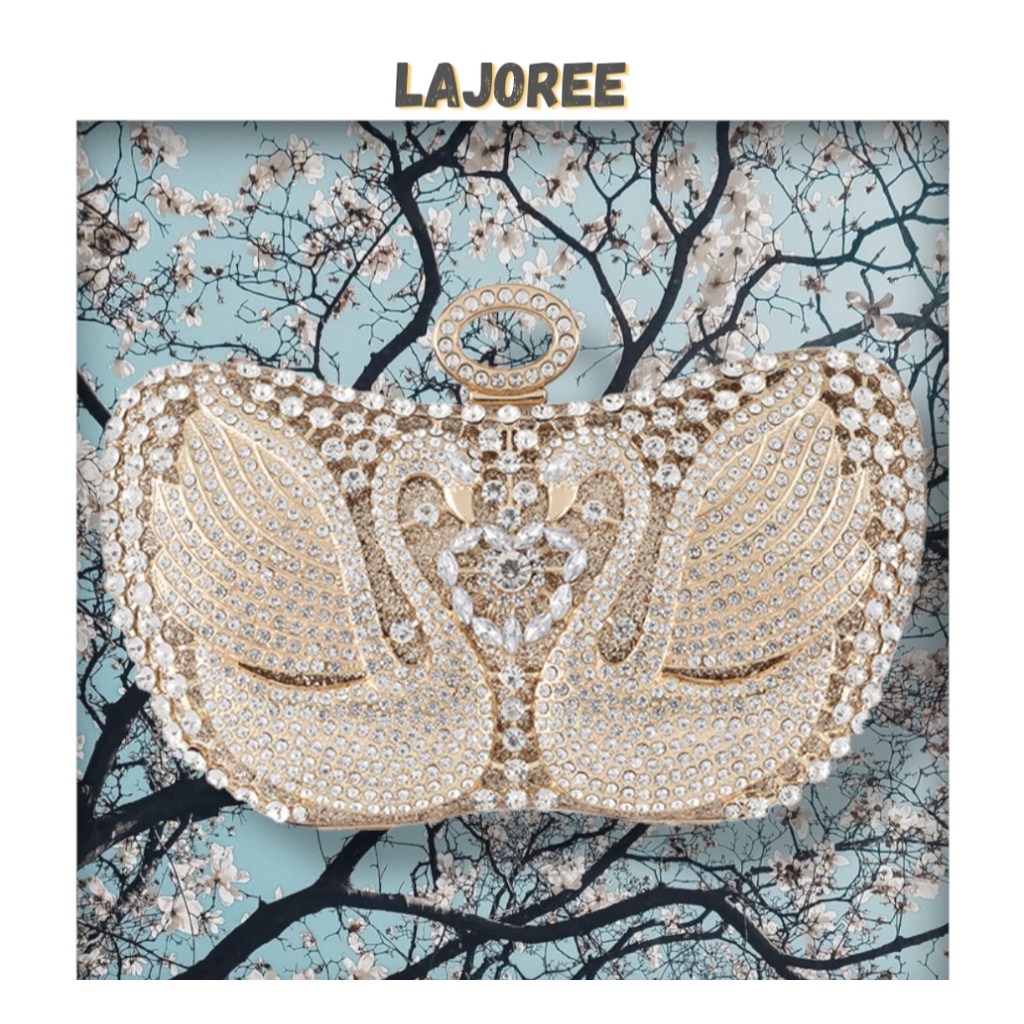 LAJOREE Crystal Swan Clutch Tas Pesta Mewah Wanita Kristal Crystal Clutch Kondangan Seserahan Nikahan Cantik