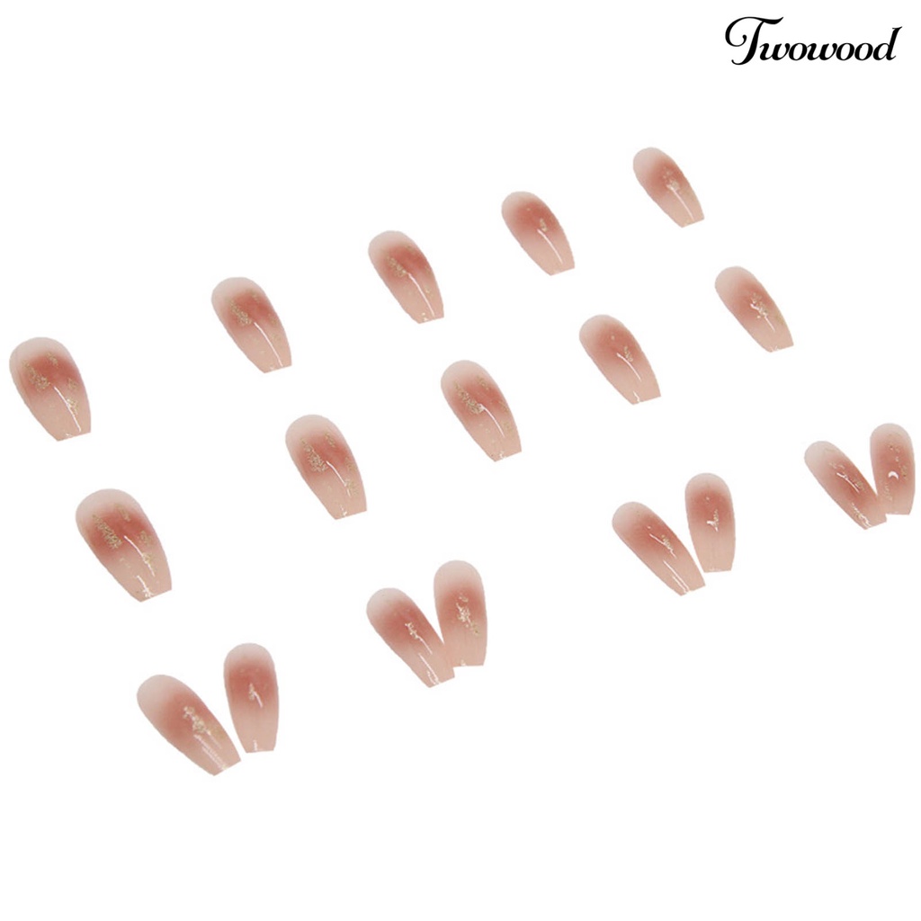 Twowood 24Pcs / Box Kuku Palsu Warna Caramel Gradasi Bahan ABS Untuk Nail Art