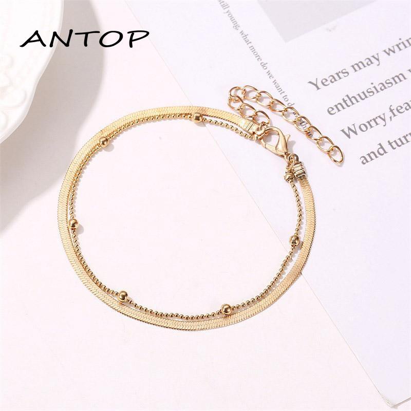 Gelang Kaki Rantai Model Tulang Ular Double Layer Untuk Wanita