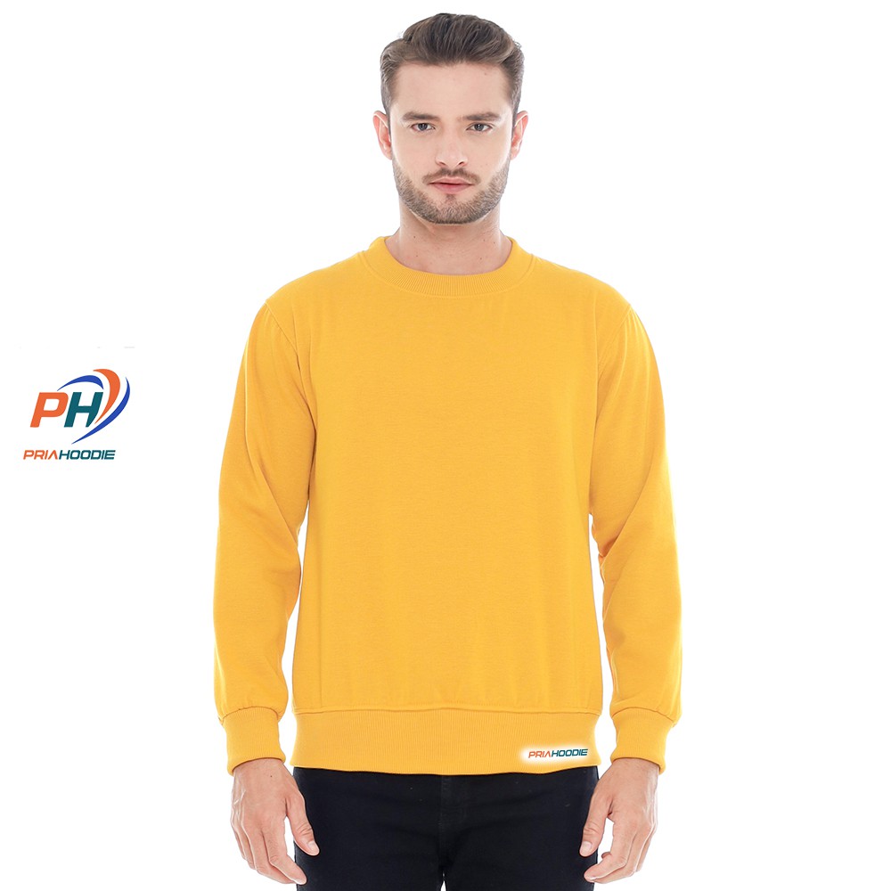 Priahoodie Basic Sweater Polos Pria Cowok Laki Laki Size M - XXL (Bisa Cod)-MUSTARD