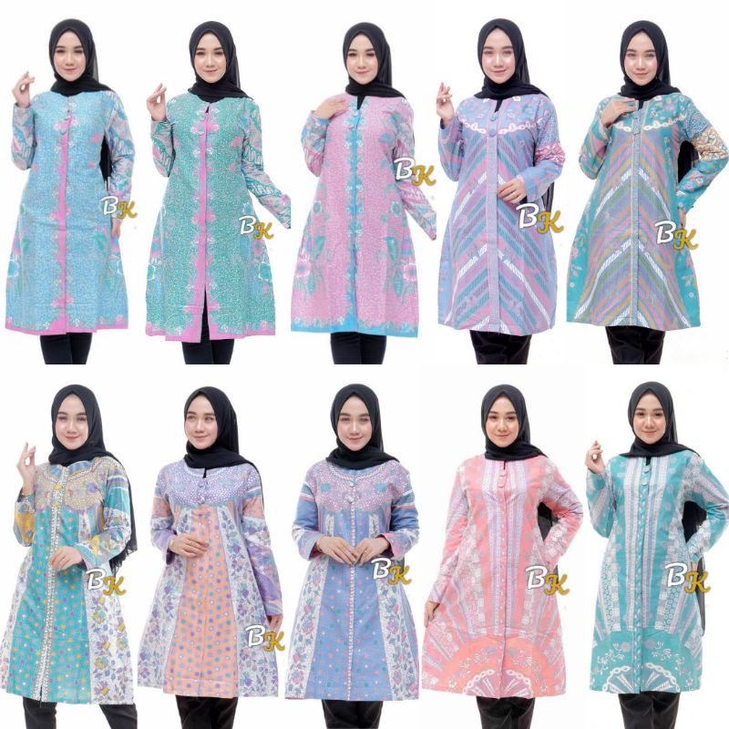 BATIK TUNIK SHIBORI JUMPUTAN TERBARU size S-3L / HRB026 YELBOR NAVBOR / BIRU PUTIH / TUNIK KANCING