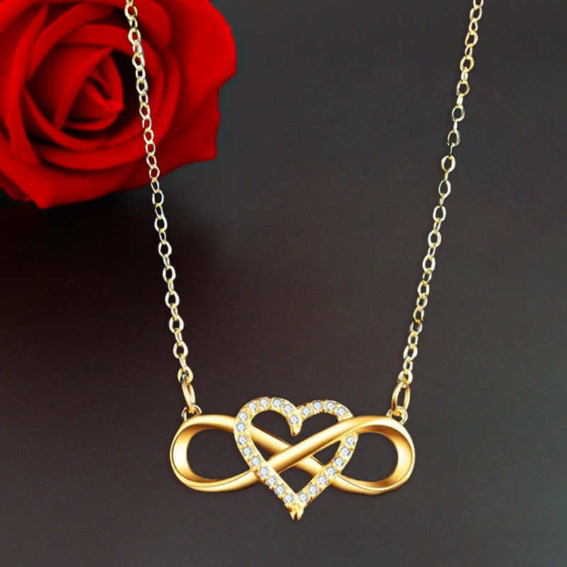 Fashion Romantic Rose Gold Silver Colour Infinite Love Necklace Classic Infinity Symbol &amp;Amp; Love Heart CZ Necklace|Pendant Necklaces