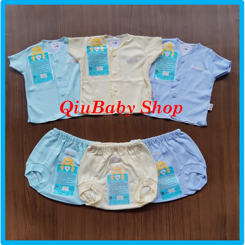 LIBBY Setelan Baju Lengan Pendek Polos Newborn 0-6 Bulan