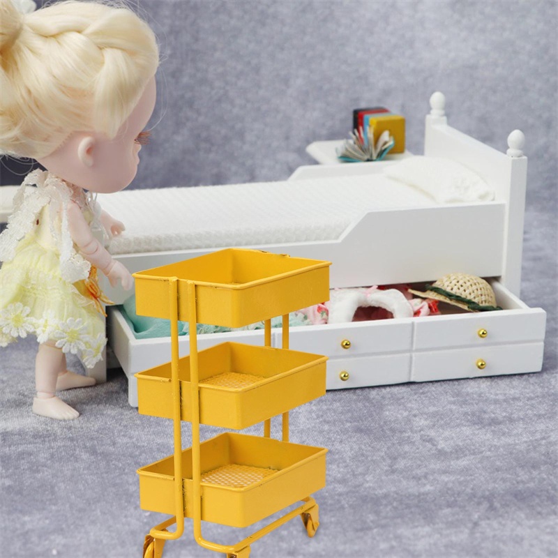 Mary Mini Untuk Furniture Boneka Dollhouse Besi 3tingkat Troli Rak Penyimpanan DIY Untuk Boneka