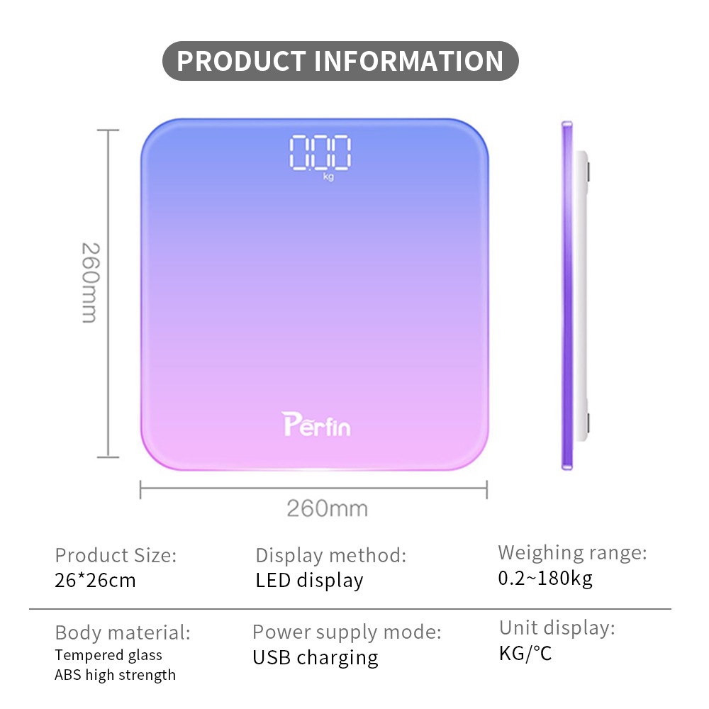 Perfin PF02 Timbangan badan digital Body Scale dengan Ungu gradien