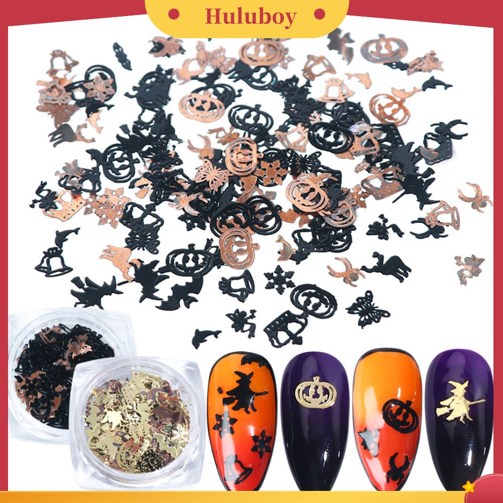 Huluboy Huluboy♡ 120pcs Stiker Kuku 3D Bentuk Labu Kelelawar Halloween Bahan Alloy