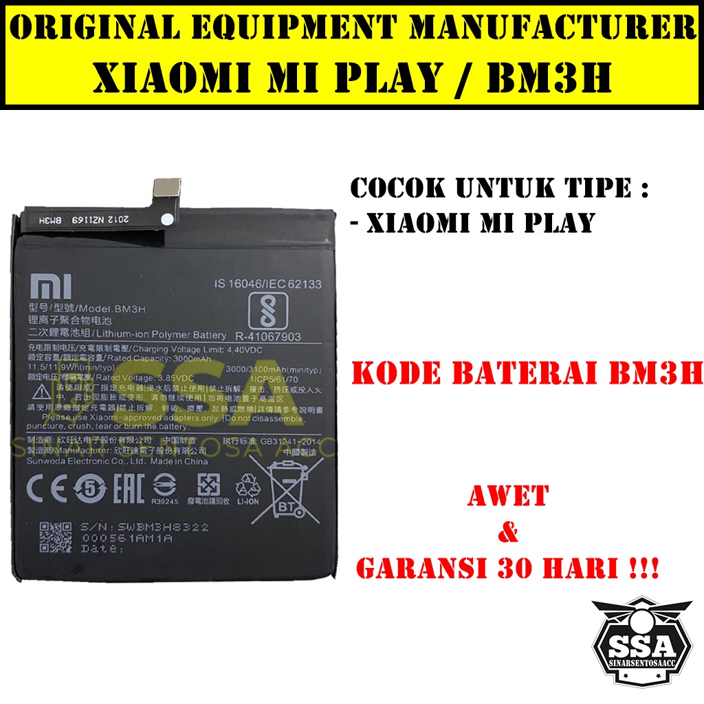 Baterai Xiaomi Mi Play BM3H MiPlay XiaomiPlay Redmi BM 3H Original OEM Batu Batere Batre Battery Batrai Batrei ori hp Xiao Mi Garansi