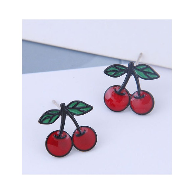 LRC Anting Tusuk Fashion Red Cherry Contrast Stud Earrings A60193