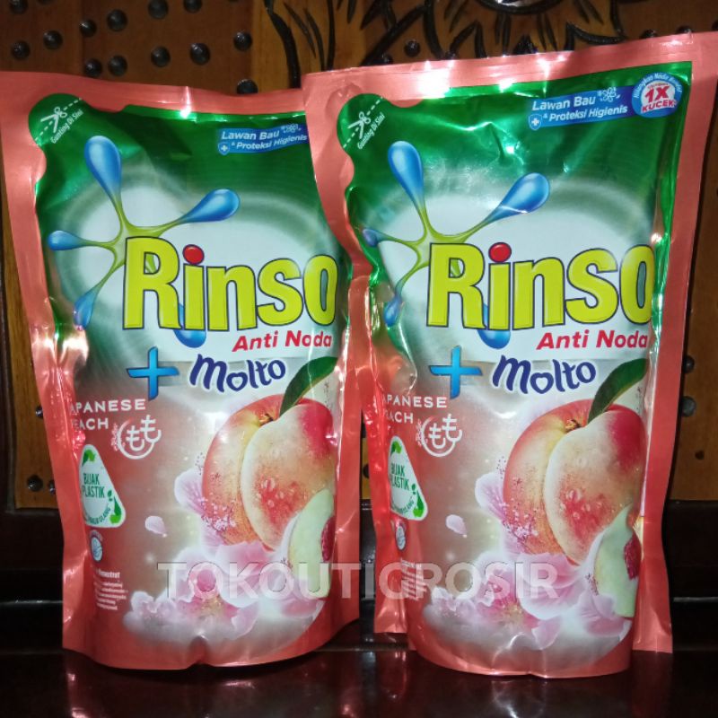Promo Rinso Anti Noda Deterjen Cair Konsentrat + Molto 750ml - Sabun Cuci Cair Japanese Peach Murah