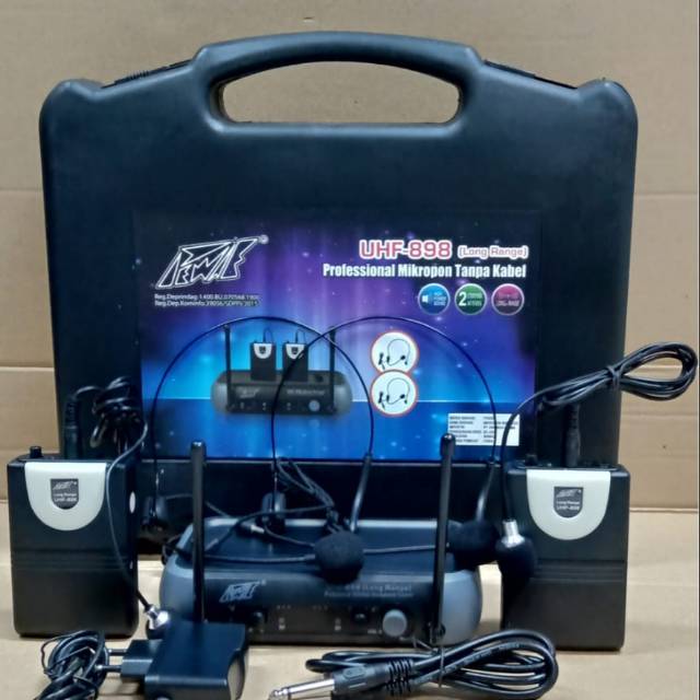 Mic Wireless Pewie UHF-898 ( Long Range ) - 2Jepit + 2Headset