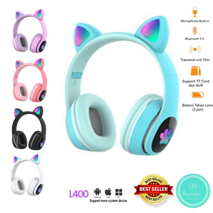 Cat Ear Headphone Wireless Bluetooth L400 LASER 7COLOR LIGHT LED