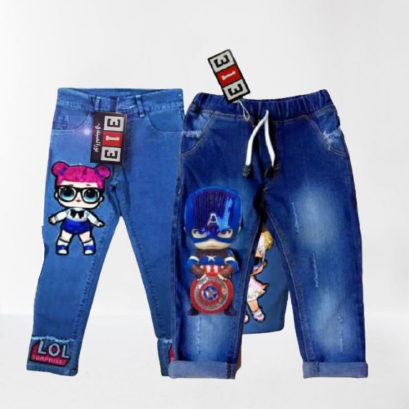 Celana jeans anak LoL surprise LED gambar menyala murah Celana jeans anak LoL surprise LED gambar menyala murah