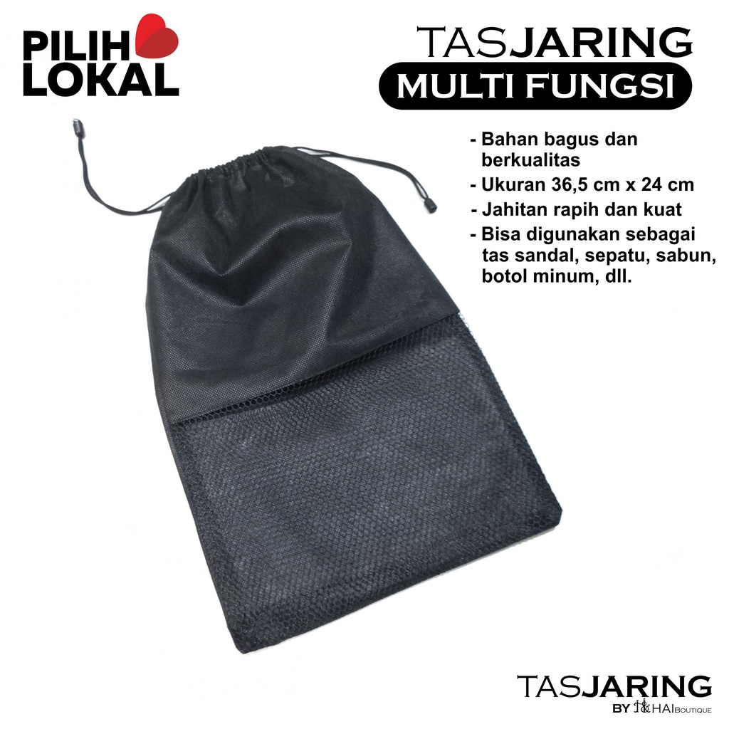 Tas Jaring Serut Murah Polos - Pouch Bag Pria Wanita Bahan Jaring Tas Handuk Pouch Alat Mandi Hitam Serbaguna Organizer - Tas Jala - Tas Sepatu - Tas Makeup - Tas Sandal - Tas Jaring Sandal Gunung - Tas Accesories Murah - Net Foam - Pouch Jaring Premium