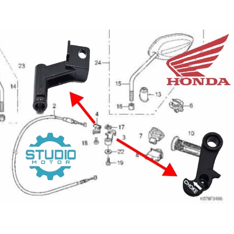 17961KFM900 Lever Choke Tangkai Chok Tuas Cok / Stopper Cable Tahanan Tali / Kabel / Cable Cok Kharisma Kirana Supra X 125 Revo Lama / 110 Blade Lama / New 17962KTM850