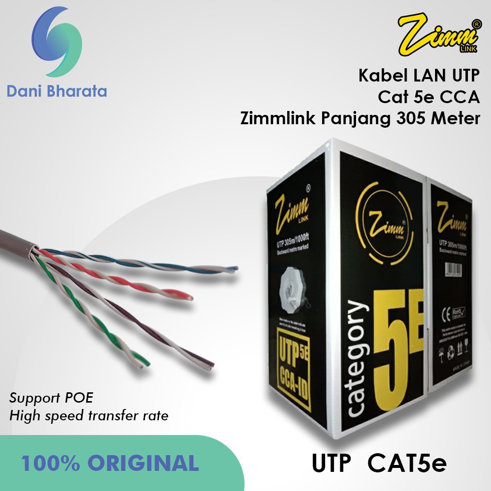 Kabel LAN UTP Cat 5e UTP Indoor CCA Conductor 305 Meter 1 roll