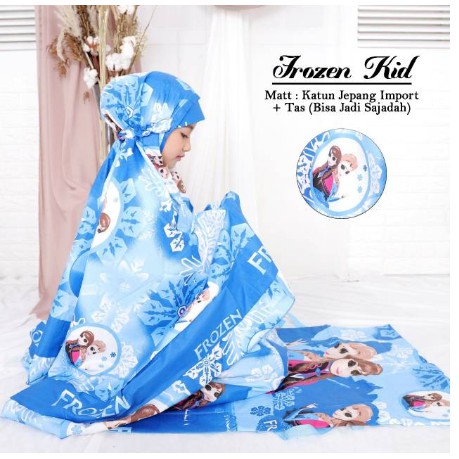 Mukena Anak Unicorn Cup Biru Size  katun jepang impor +tas bisa jd sejadah sz 5-8th tergantung anak