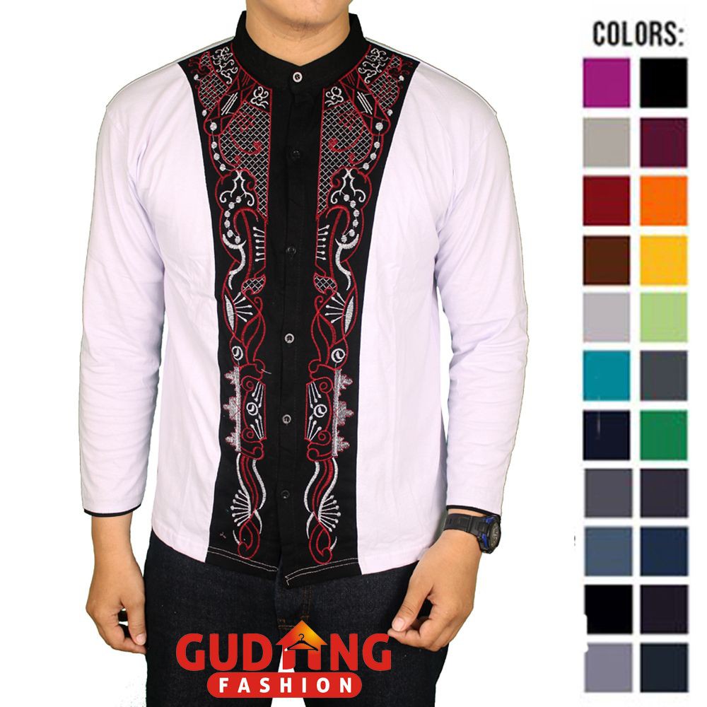 Baju Koko Motif Bordir Lengan Panjang Katun - Banyak Pilihan Warna KKL (COMB)