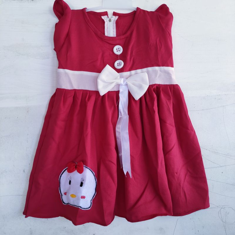 Dress anak cewek 1 2 tahun moscrepe gaun anak perempuan baju anak cewek piyo piyo ( dress piyo-piyo moscrepe )