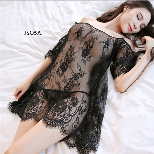 [READY STOCK] LINGERIE BATWING BAJU TIDUR JUMBO GAUN MALAM HITAM FIT TO XL JS05A