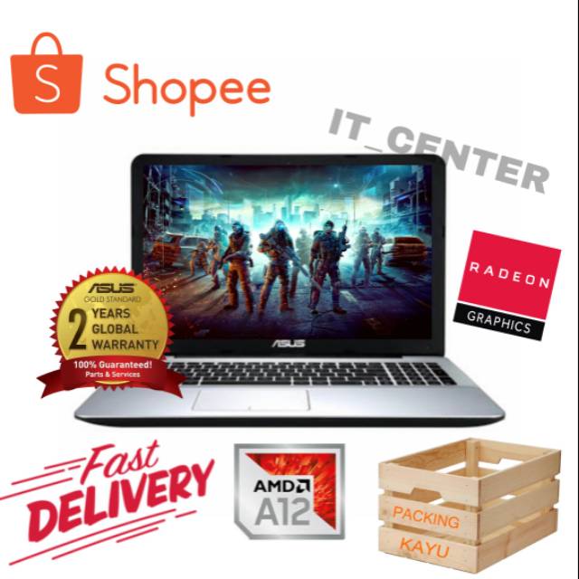 LAPTOP ASUS X555QG AMD A12 RAM 8GB HDD 1TB 15inch AMD RADEON R7+R8 M435DX 2GB WIN 10 ORI FREE++